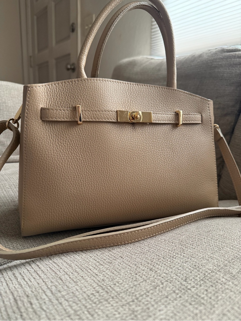 ShopEvelynne Taupe Italian Leather Satchel